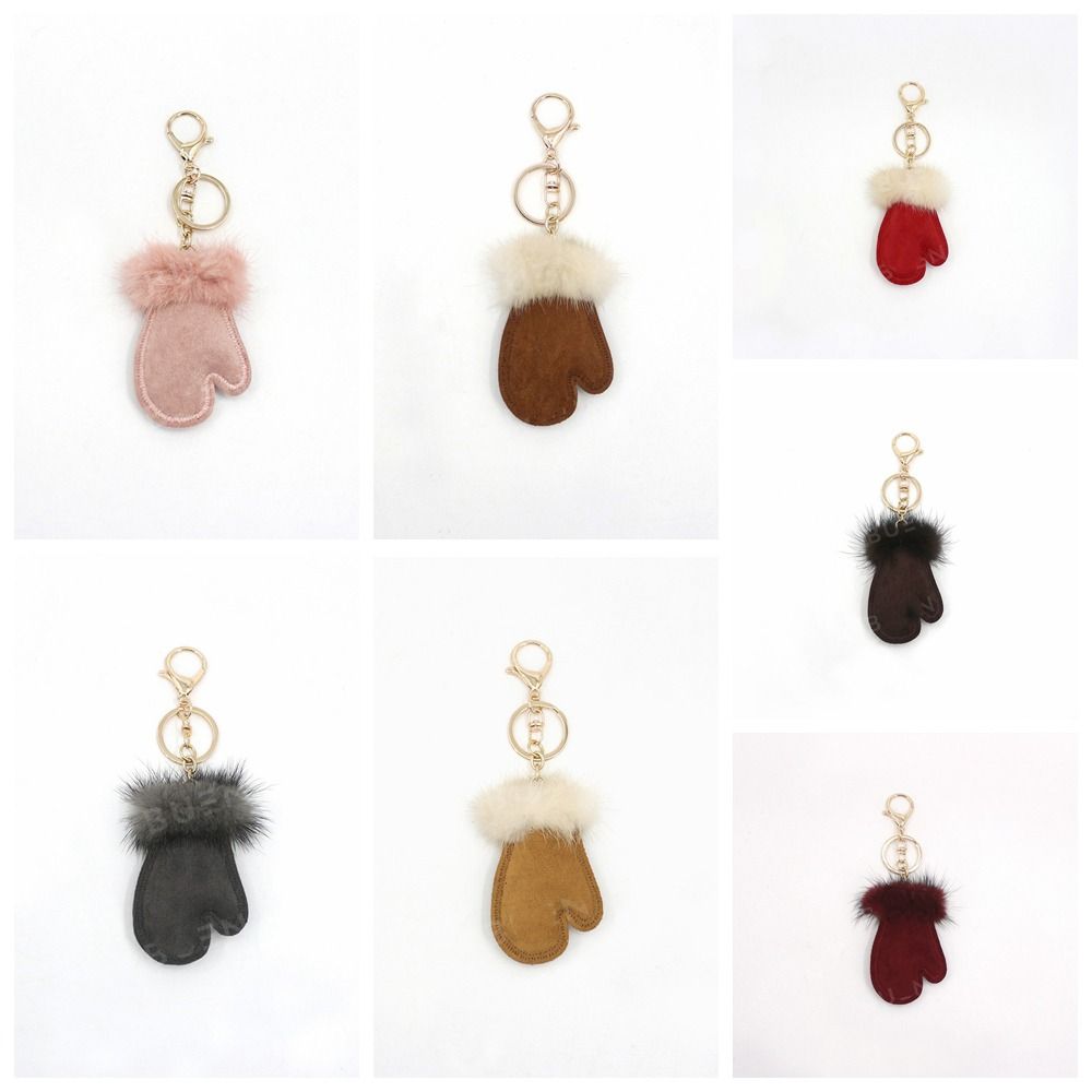 Snow Mini Gloves Keychain Mink Fur Winter Plush Keyring Creative Bag Pendant Winter