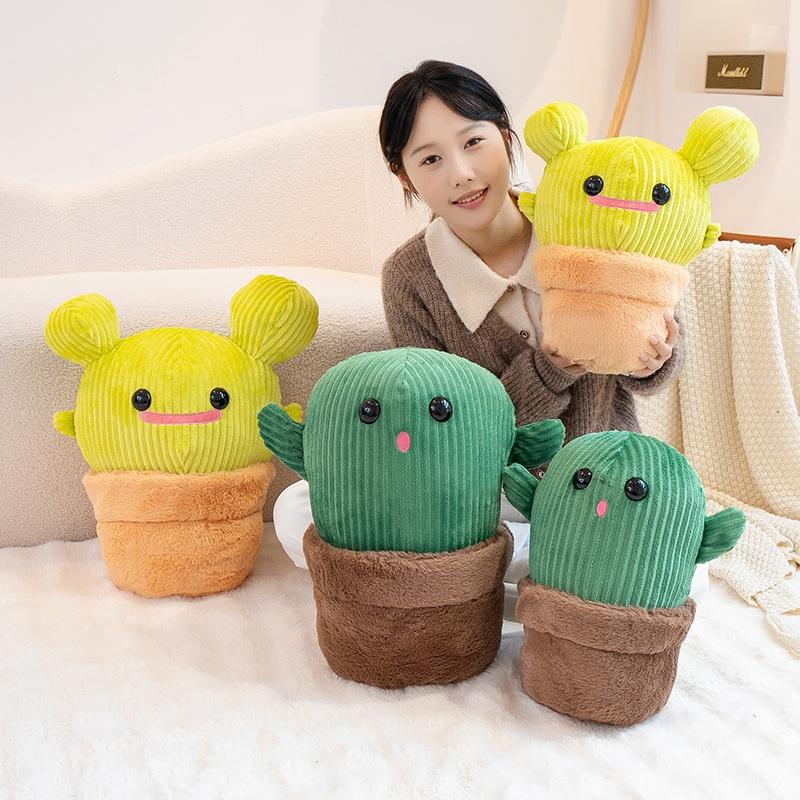 Creative Cactus Potted Plush Toys Soft Stuffed Cartoon Smile Cactus Plants Doll Cozy Throw Pillow Kawaii Home Decor Cute Gift