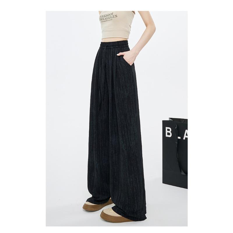 New Ice Silk Wide-leg Pants for Women In Summer High Waist Drawstring Texture Lazy American Casual Floor Pants
