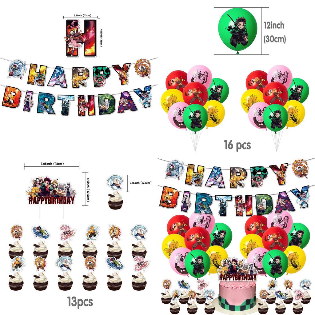 Demon Slayer Party Banner Set With Balloons For Birthday Celebration