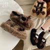 Bow-tie thick-soled fluffy shoes, women's autumn and winter height increase, one pedal, velvet Mary Jane cotton shoes