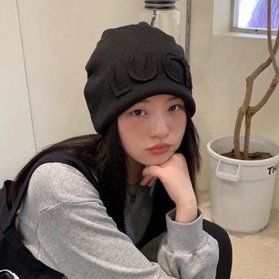 Autumn and Winter New Face Small Letter Cold Hat Women's Ear Protectors Bag Head Stacking Hat Big Head Circumference Knitted Hat