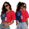 T-shirt court à col en V et manches courtes pour femme, avec imprimé football, pour un look décontracté d'été