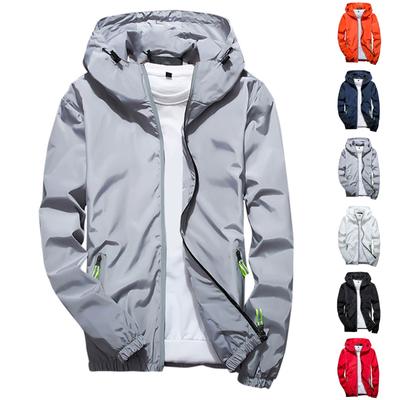 Men's Solid Color Casual Plus Size Reflective Zipper Outdoor Jacket