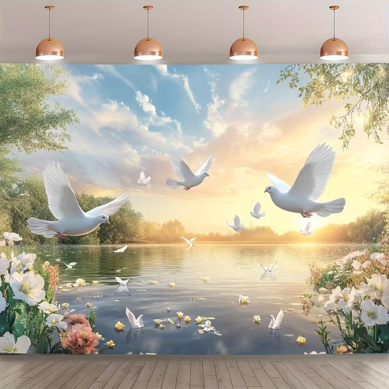 2D White Dove Lake Backdrop Wedding & Baptism Photography Background