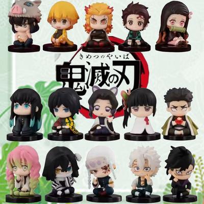 Figurine Jouet Anime Demon Slayer - Kimetsu No Yaiba Version Q - Tanjiro Assis Nidouzi Inosuke Zenizu Figurine Modèle PVD Poupée Cadeau
