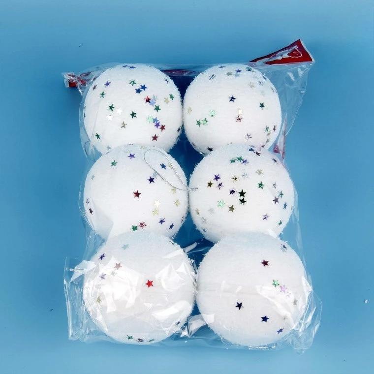 Christmas Tree DIY Hanging Ornaments White Snowballs Stars Bells Decoration Accessories for New Year Holiday Window Display