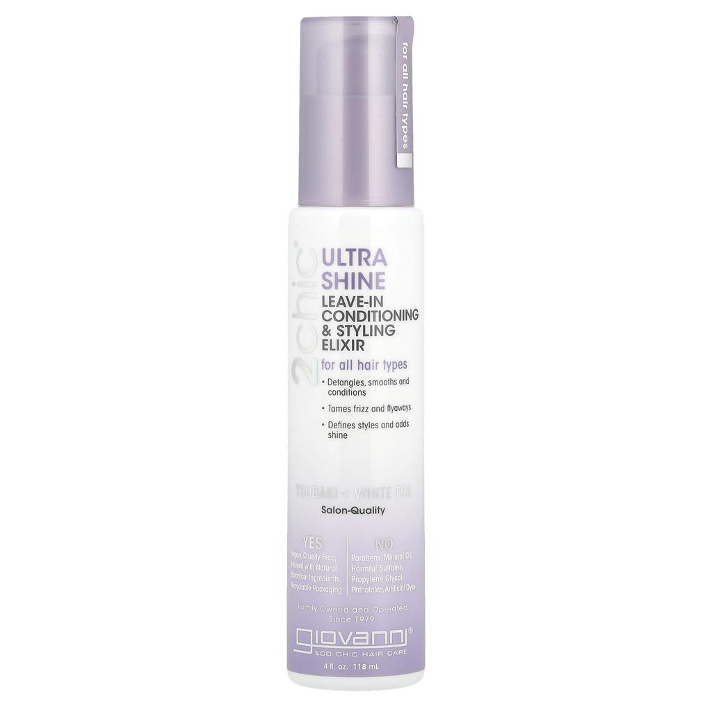 2Chic®, Ultra Shine Leave-In Conditioning & Styling Elixir, All Hair Types, Tsubaki & White Tea, 118 Ml (4 Fl Oz)