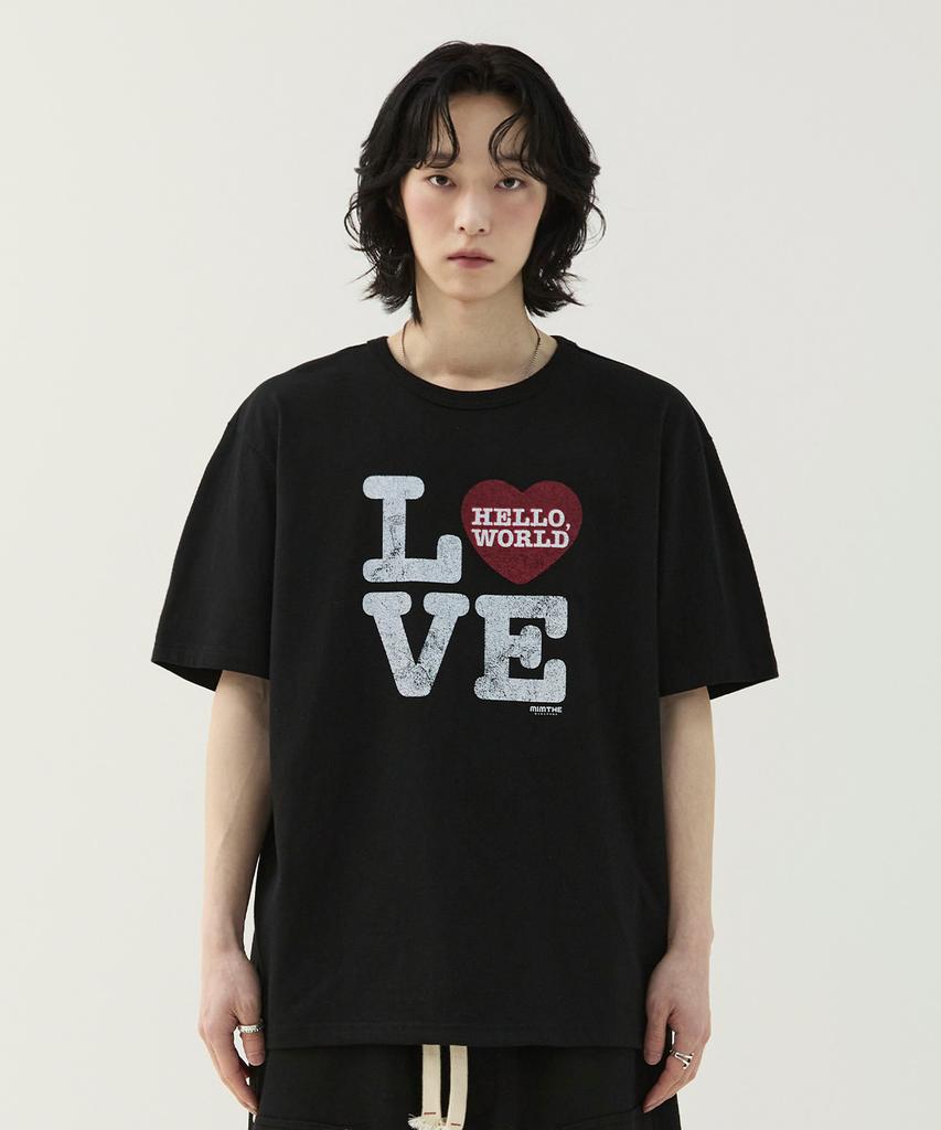 Mimdeowodeulobeu Hello World Love T-Shirt_Charcoal