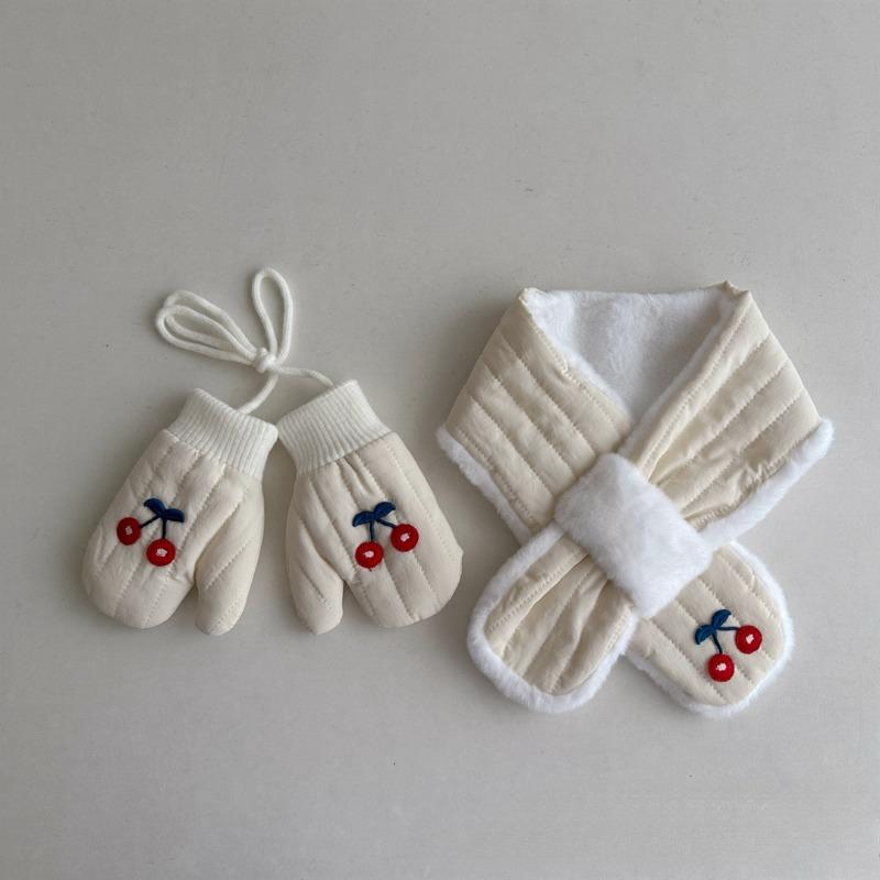Winter Baby Gloves Scarf 2Pcs Thicken Bear Bunny Kids Neck Warmer Mittens Set Children Cross Scarves Gloves for Girls Boys 1-4Y