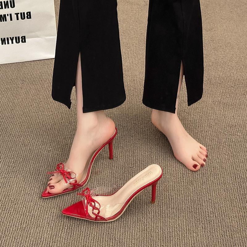 Fashion New Sexy High Heels Slippers Woman Pointed Peep Toe Butterfly-knot Party Shoes Summer Slides Stiletto Gladiator Sandals Women