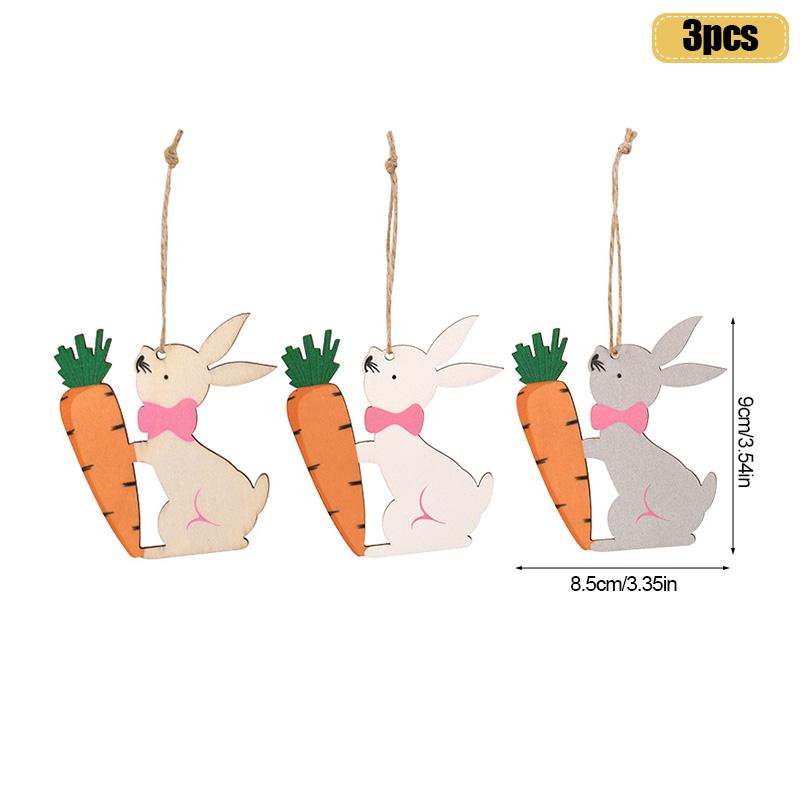 

3Pcs Easter Wooden Eggs Hanging Ornament Cute Bunny Carrot Pendants with Rope 2025 Easter Home Decoration Kids Party Gift Toys