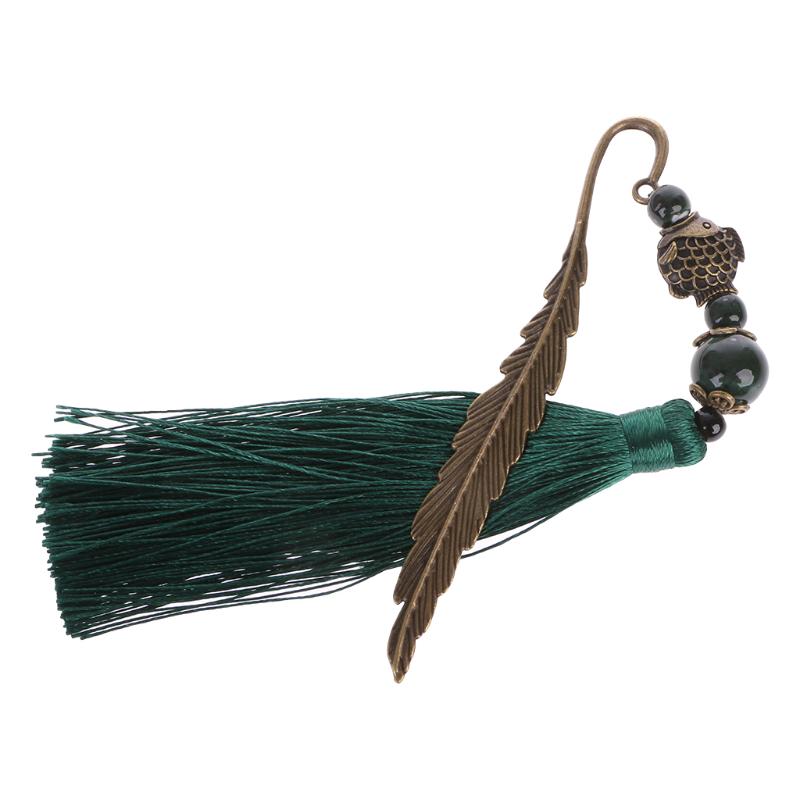 Chinese Style Vintage Classic Metal Bookmark Tassel Beads School Office Supplies