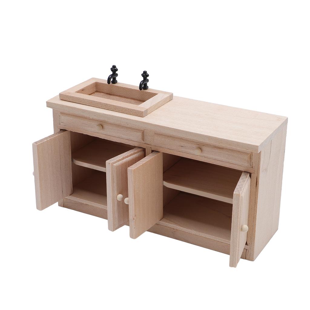 Chiuvetă cu Bazin la Scară 1/12 Miniatură Chiuvetă Cabinet din Lemn Simulație Mobilier Chiuvetă pentru Casă de Păpuși
