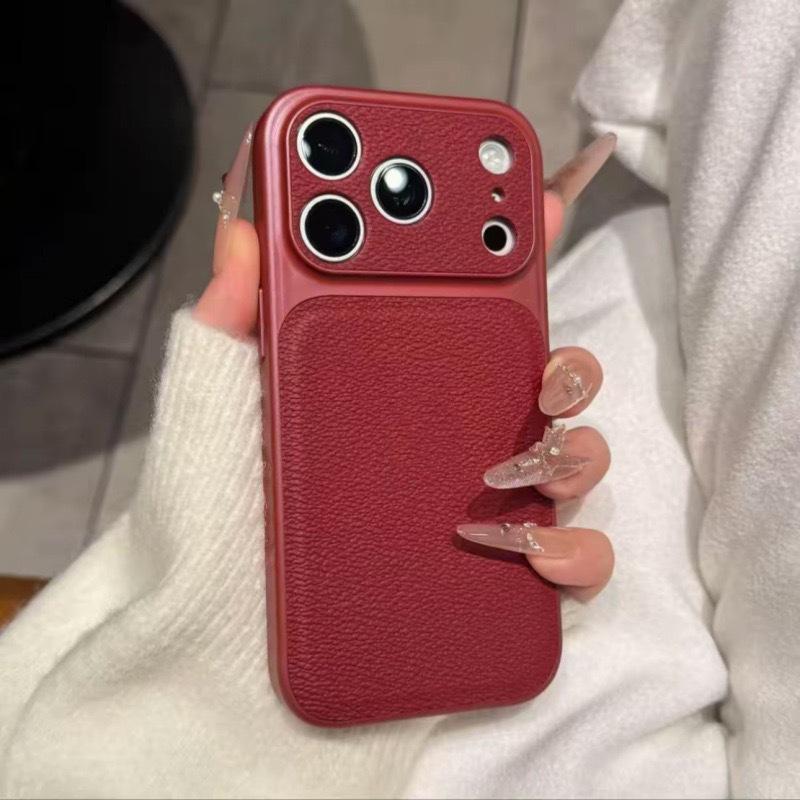 Lychee Pattern Leather Phone Case for iPhone 17 Pro/16 Pro/15 Pro/14 Pro - Autumn/Winter Design