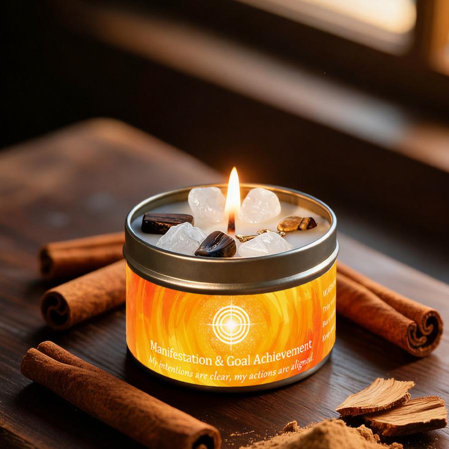 Scented Candles-3oz,Lavender&Chamomile Aroma with Healing Crystals, Great for Holiday Gifting Christmas/Halloween & Home Decor