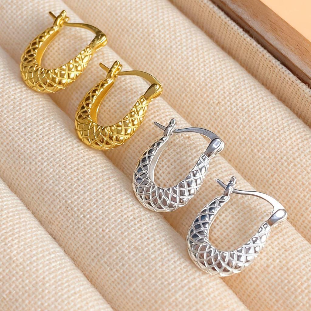 Nimiya S925 Sterling Silver U-Shaped Hammered Vintage Earrings for Women