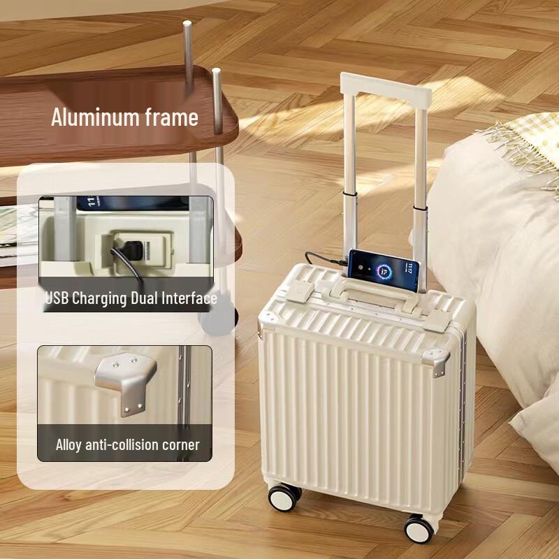 WJ Aluminum Frame Hardside Carry-On Suitcase with USB