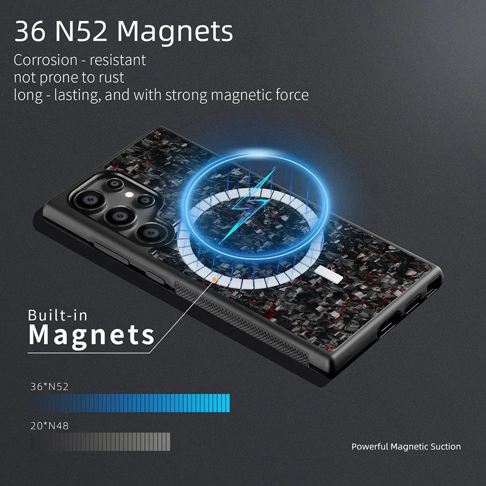 Luxury Carbon Fiber Texture MagSafe Case For Samsung Galaxy S25 S24 S23 S22 Plus Ultra Alloy Lens Shockproof Cover