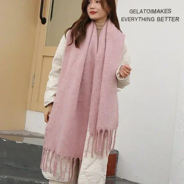 Femei șal groase împachetări eșarfă iarnă modă caldă eșarfe pashmina de culoare uni ciucuri lungi stole hijab Bufanda Mujer