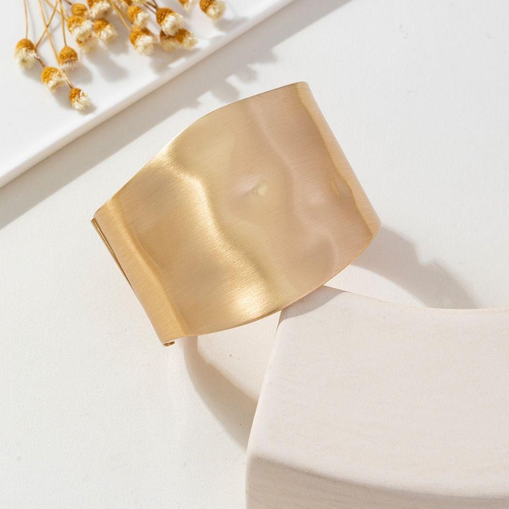 Textured Simple Metal Bracelet Geometry Wide Side Bangle Retro Exaggerated Bracelet  Party