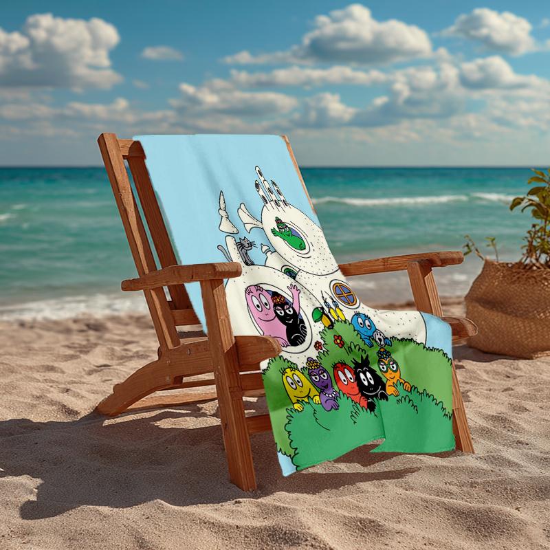 Ultra-Soft Beach Towel with Barbapapa Theme,Ideal for Pool - Camping, Diving - Perfect Travel Essential, Vibrant Beach Towel.