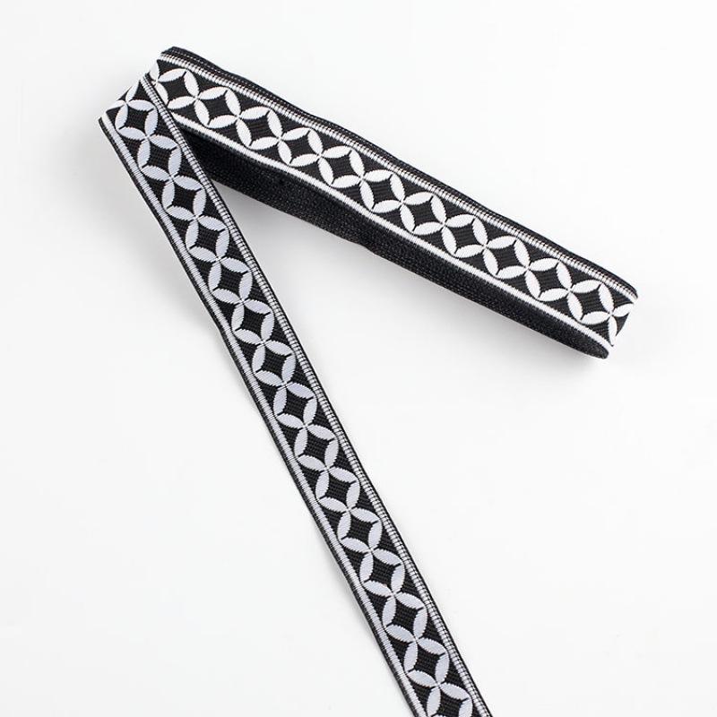 Traditional Ethnic Lace Trim with Black & White Patterns for Clothing, Carpets, & Accessories