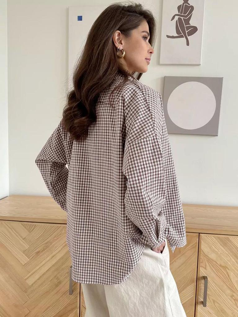 European American Plaid Cotton Women's Loose Fashion Shirt - Autumn/Winter 2024 Trend
