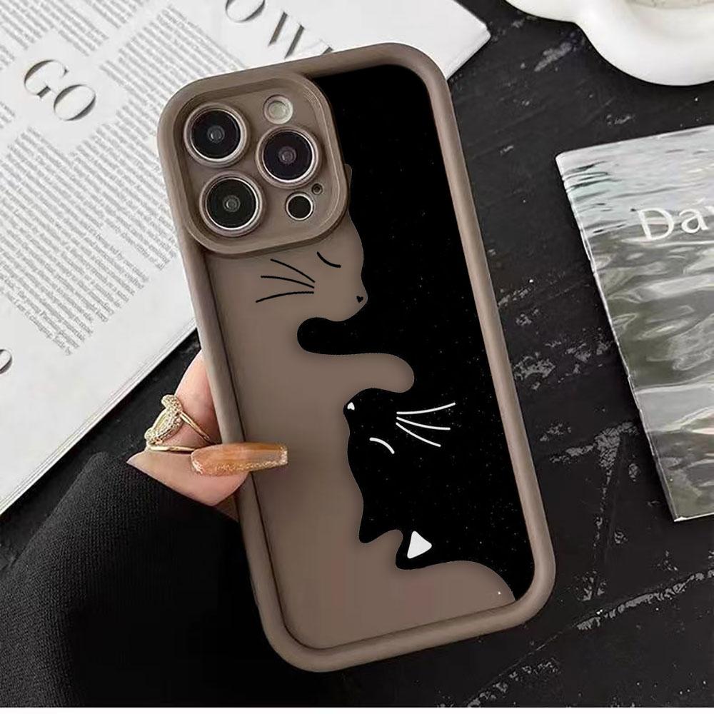 Animal Black Cute Cat Phone Case For iphone Apple 17 AIR 16 16E 11 12 13 14 15 XR Plus Pro Max Silicone Case Funda Shell Cover