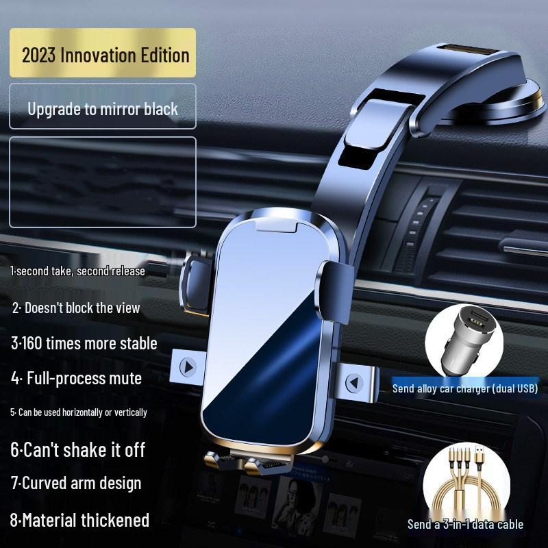 Black Tech Car Phone Holder: Suction Cup & Air Vent Mount with Navigation Bracket
