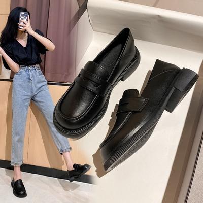 Sapatos de couro pequenos britânicos de salto baixo femininos primavera verão um pedal sapatos de um só pé estilo faculdade clássico sapatos de cabeça grande moda