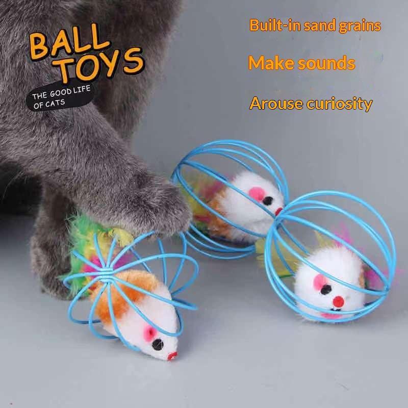 3Pcs Interactive Kitten Ball Toys With Bell Mouse Feather Lightweight Bite Proof Pet Play Toy for Cat Relaxing Exercise