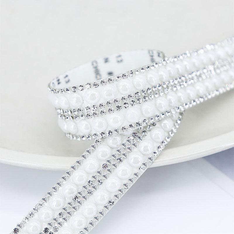 40cm Self Adhesive Artificial Pearl Rhinestone Sticker Crystal Diamond Ribbon DIY Decoration For Arts Crafts, Sewing, DIY Event