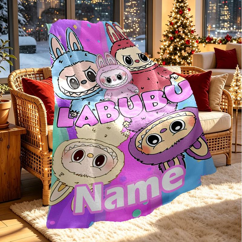 Custom Name Personalized Labubu Print Blanket, Home Decor, Bedroom, Sofa, Camping, Couch, Gifts for Birthday Christmas