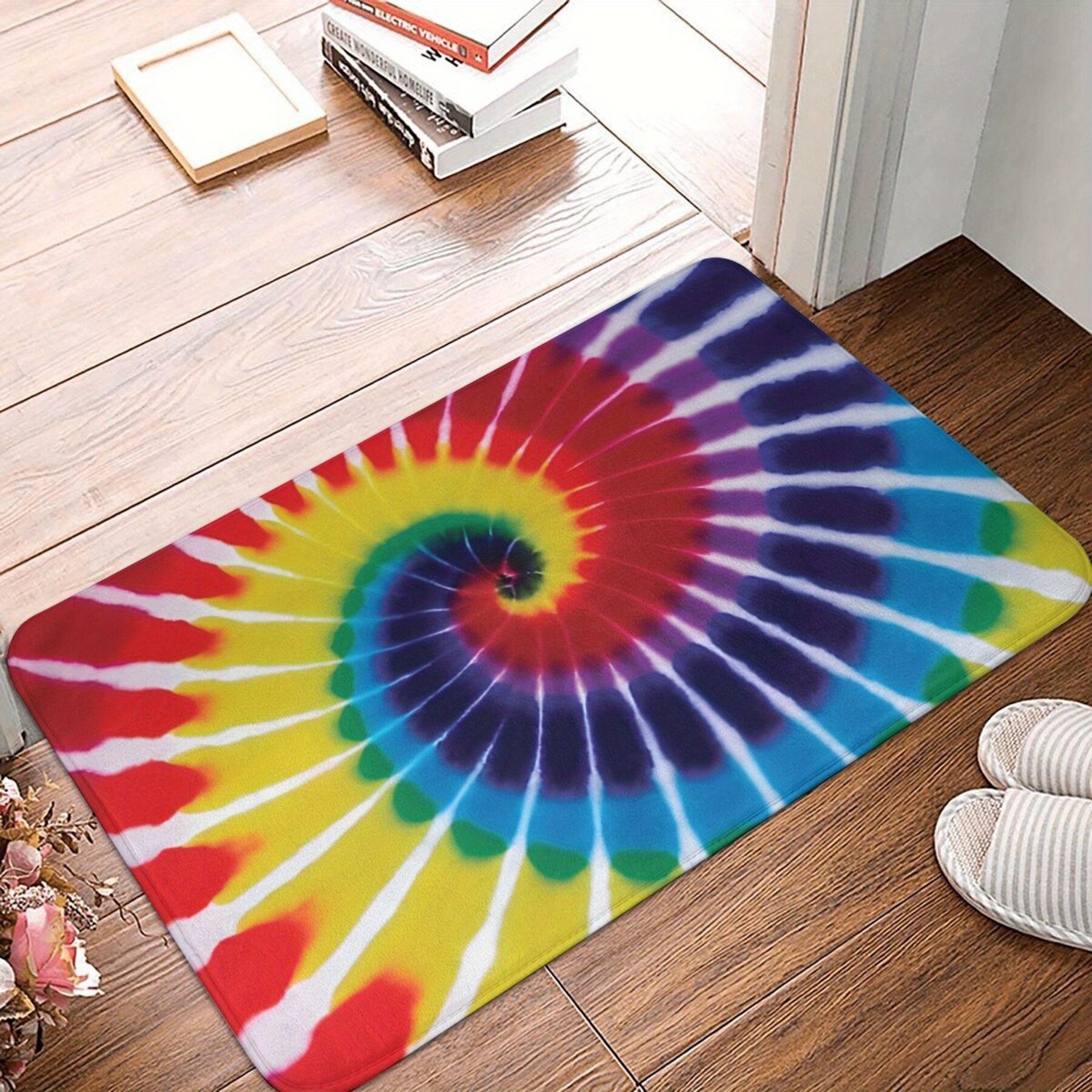 

Bathroom Mat Spiral Rainbow Tie Dye Doormat Flannel Carpet Entrance Door Rug Home Decoration 40x60cm