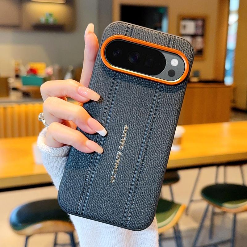 

Luxury Cross Texture Leather Design Case For Google Pixel 10 9 10A 9A Pro XL Slim Orange Camera Ring Shockproof Case Cover Google Pixel 10a