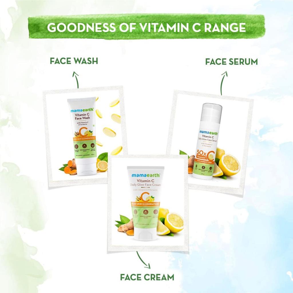 Mamaearth Vitamin C Gesichtsserum 30ml Für Strahlende Haut, Dunkle Flecken Korrektur & Aufhellende Behandlung Mit Niacinamid & Kurkuma