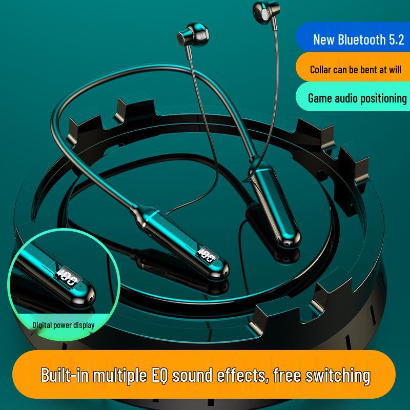 Neck-Hanging Semi-In-Ear Sports Bluetooth Earphones with Digital Display and Large Capacity