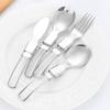 Stainless Steel Folding Spoon Fork Cutter Straw Brush Outdoor Camping Picnic Hiking Collapsible Cutlery Flatware Utensils