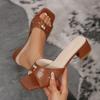 Women Sandals Summer Metal Rivet Open Toe Slippers Women Outdoor Wear One Strap Sexy Sandals Large Size High Heels Shoes Women
