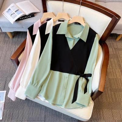 Women's Spring and Autumn Loose Causal Shirt Mid-Length Commuter Top