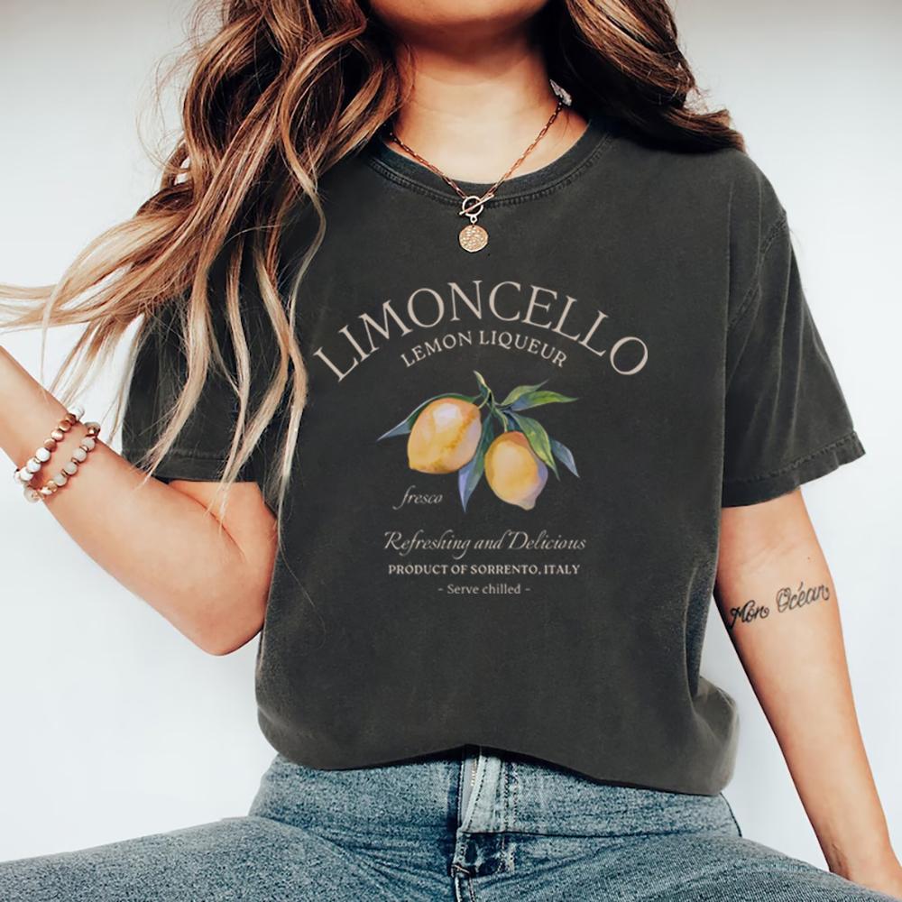 Limoncello T Shirt Italy Lemons T-shirt Short Sleeve Casual Unisex Tee Vintage Graphic T Shirts Amalfi Coast Italian Summer Tops