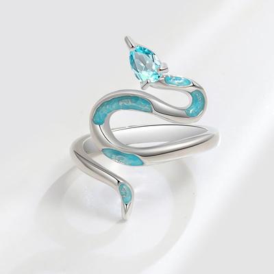 Silver Blue Zircon Snake Rings for Women Men Trend Creative Ring Statement Party Jewelry Gifts