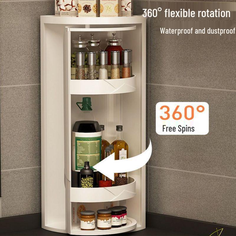Triangle Kitchen Spice Rack: Wall-Mounted, Rotating Storage Shelf with Large Capacity and Punch-Free Corner Organizer