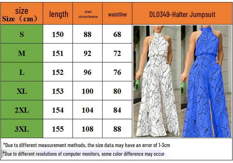 2026 Women's Elegant Waist-Cinching Long Sleeve Halter Jumpsuit with Lace-up and Print
