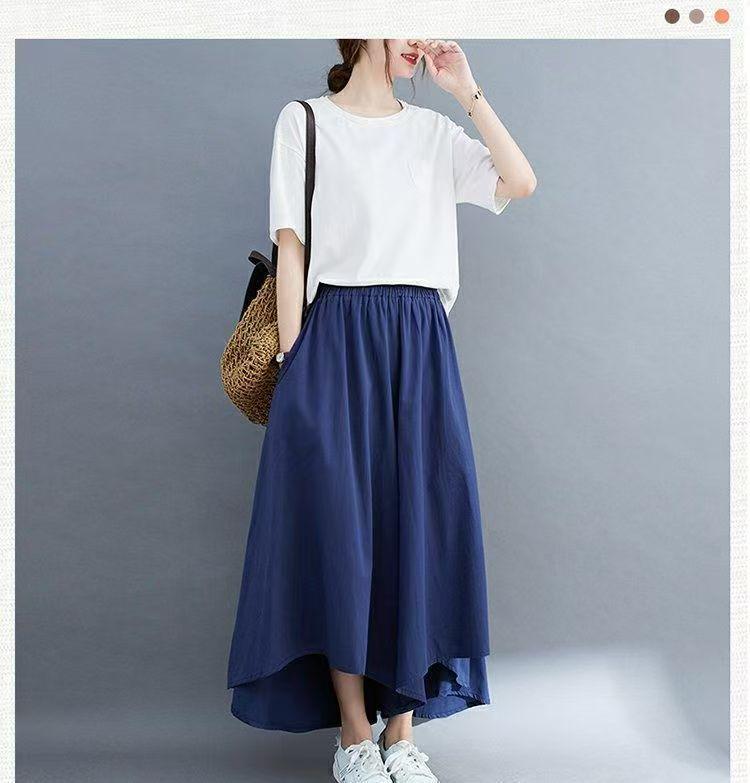Plus Size Women's Loose Nine-Tenths Pants Skirt: Summer Slimming Irregular Wide-Leg with Pockets