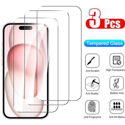 3-teiliger Displayschutz aus gehärtetem Glas für iPhone 15 Pro Max 14 Plus 13 12 Mini 11 X XS Max XR SE HD-Schutzfolie Panzerglas Anti-Kratzer Klare Folie
