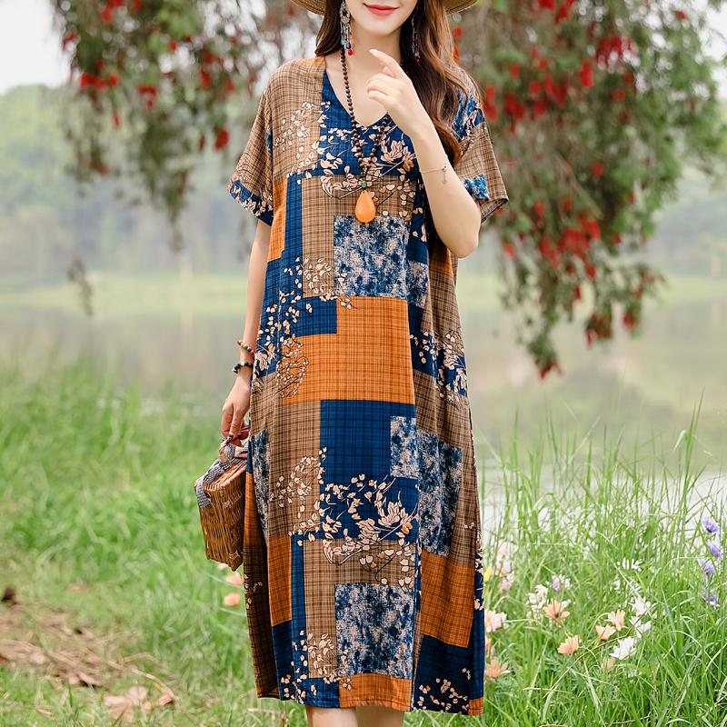 Casual Women's Dresses Summer Vintage Clothes Plus Size Elegant Short Sleeve Summer Long Dress