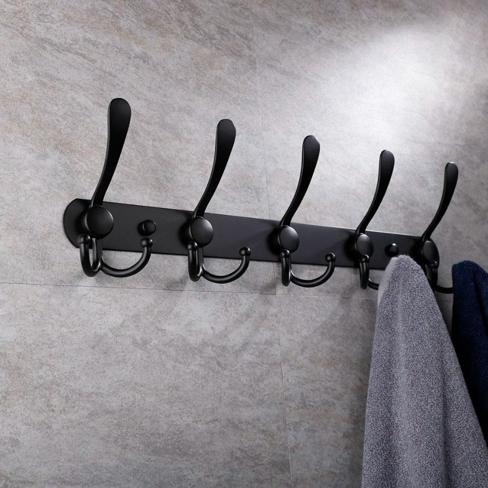 Black Door Hook Stainless Steel White Kitchen Lavatory Bathroom Bedroom Key Coat Clothes Towel Hanging Storage 5 Row Wall Hookss
