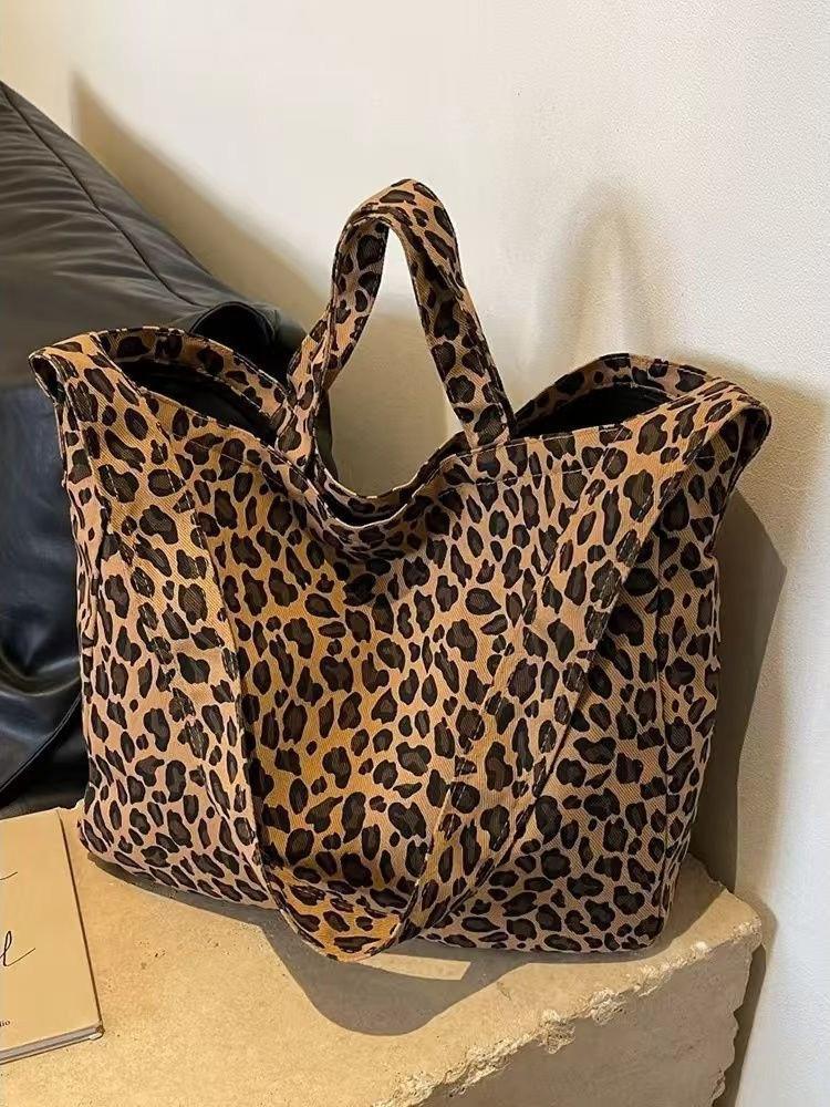 2025 Women's Leopard Print Canvas Tote Bag with Large Capacity – Shoulder & Handbag Trend